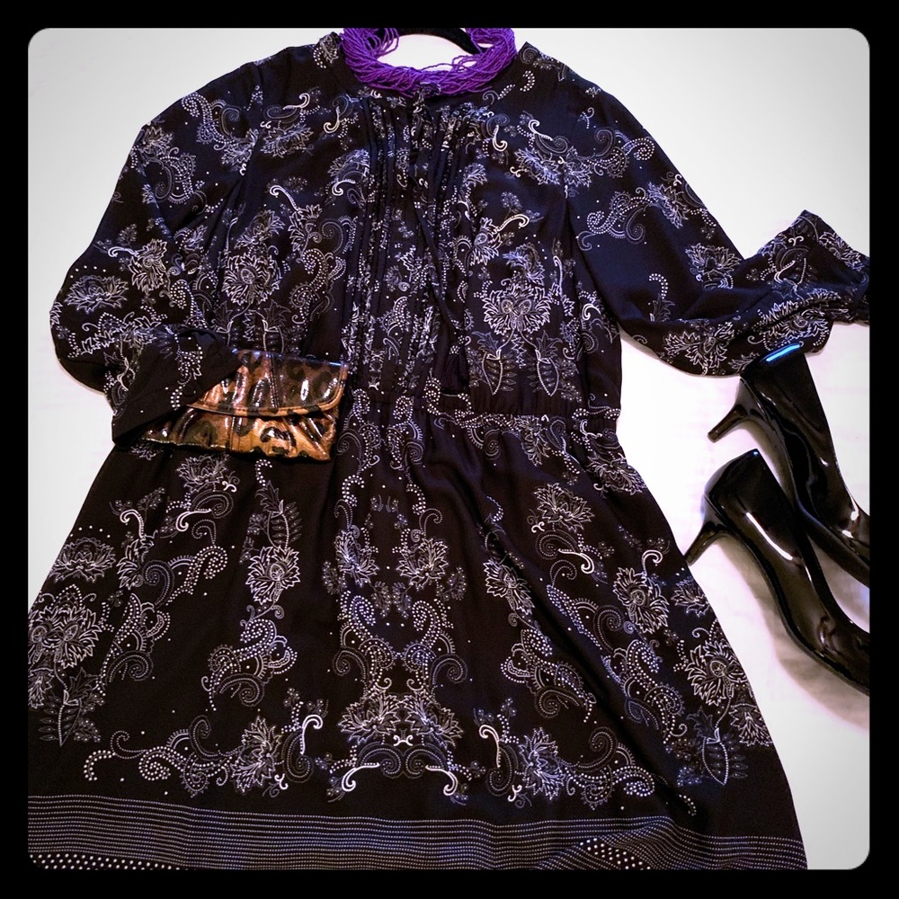 NWOT Black and cream print dress by Daniel Rainn